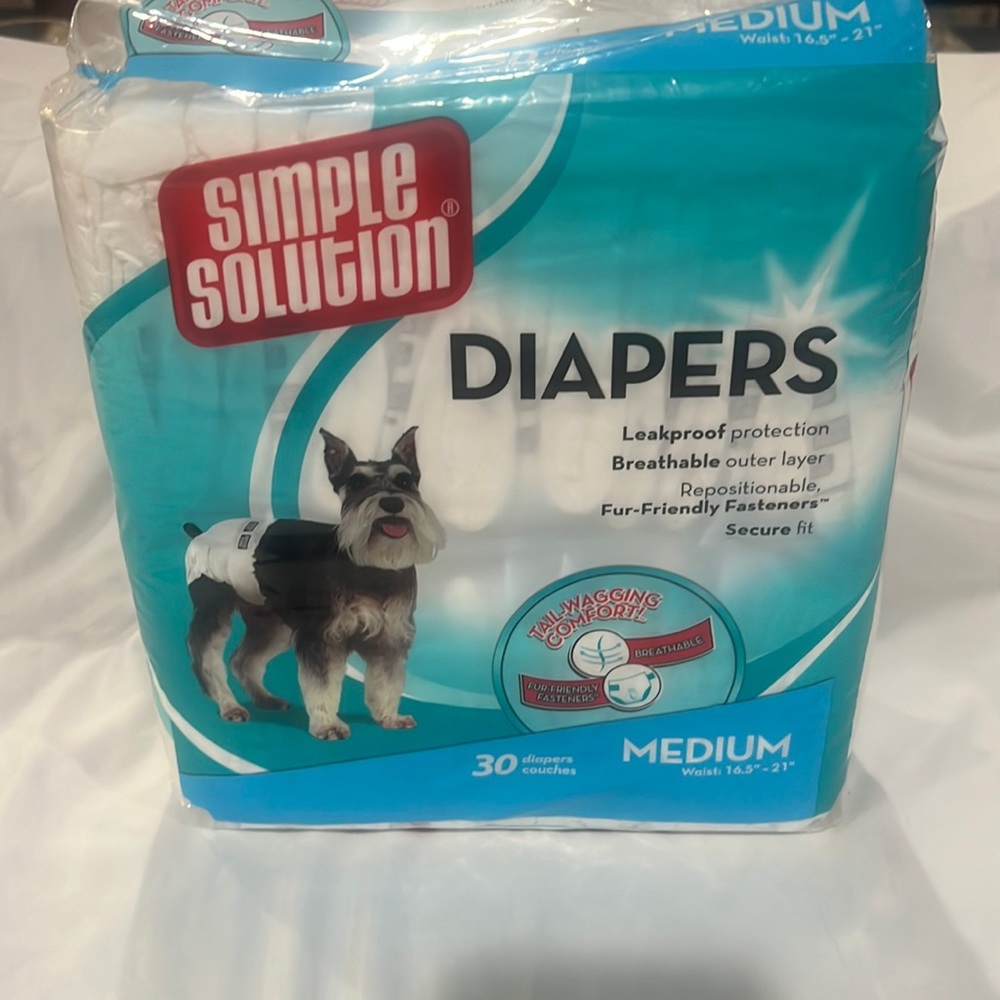 Simple solution disposable doggy diapers BRAND NEW medium waist 16.5” to 21”